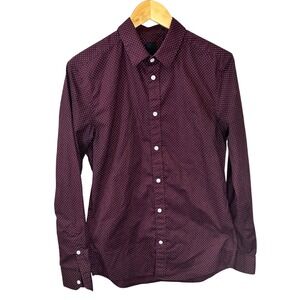 HM Mens Slim Fit Easy Iron Button Down Shirt Burgundy Polka Dot Size M LS